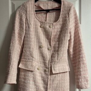 Pink Tweed Blazer Dress – Pearl Button Jacket Dress – Size X-Small